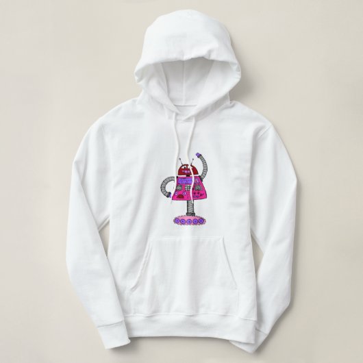 Frankie Robot: Rosa auf Weiß Hoodie (Design vorne)