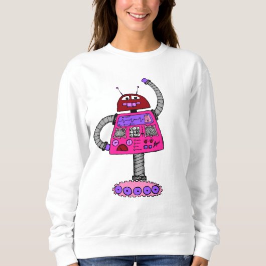 Frankie Robot: Rosa auf Weiß Sweatshirt (Vorderseite)