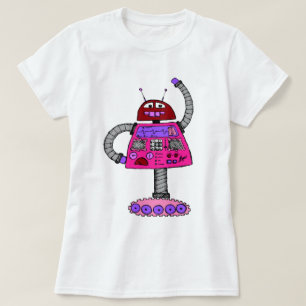 Frankie Robot: Rosa auf Weiß T-Shirt