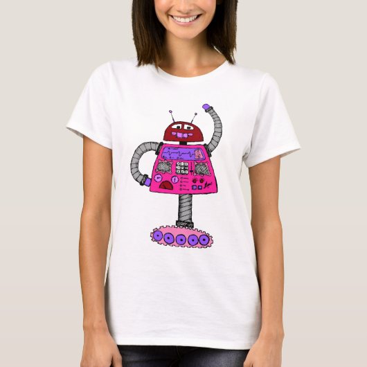 Frankie Robot: Rosa auf Weiß T-Shirt (Vorderseite)