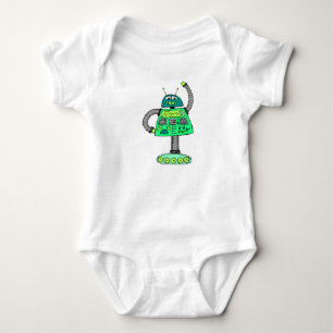 Frankie Roboter, grün auf weiß Baby Strampler