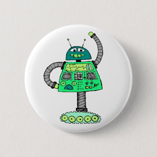 Frankie Roboter, grün auf weiß Button (Vorderseite)