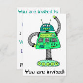 Frankie Roboter, grün auf weiß Einladung (Vorne/Hinten)