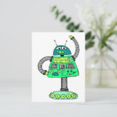 Frankie Roboter, grün auf weiß Postkarte (Stehend Vorderseite)