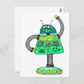 Frankie Roboter, grün auf weiß Postkarte (Vorne/Hinten)