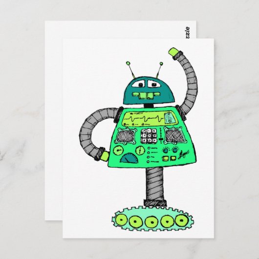 Frankie Roboter, grün auf weiß Postkarte (Vorne/Hinten)