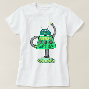 Frankie Roboter, grün auf weiß T-Shirt