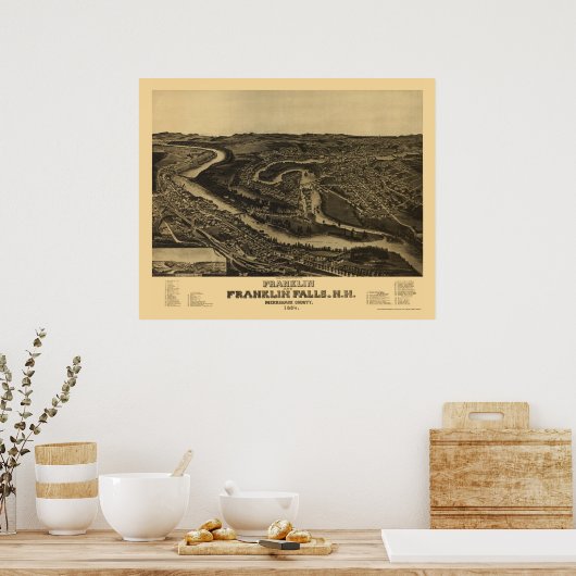 Franklin, NH Panoramic Map - 1884 Poster (Küche)