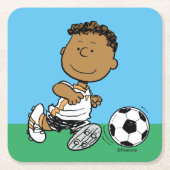 Franklin Playing Soccer Rechteckiger Pappuntersetzer (Vorderseite)