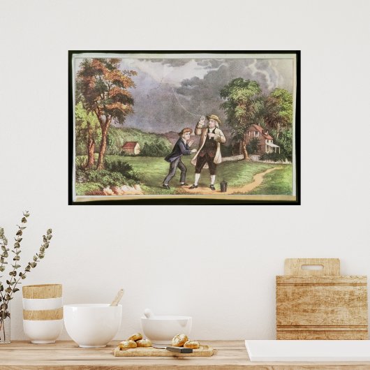 Franklins Experiment im Elektrizitätsbereich Poster (Küche)