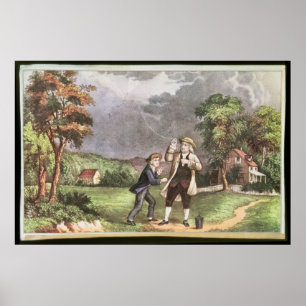 Franklins Experiment im Elektrizitätsbereich Poster