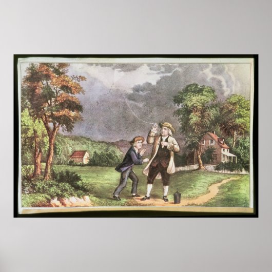 Franklins Experiment im Elektrizitätsbereich Poster (Vorne)