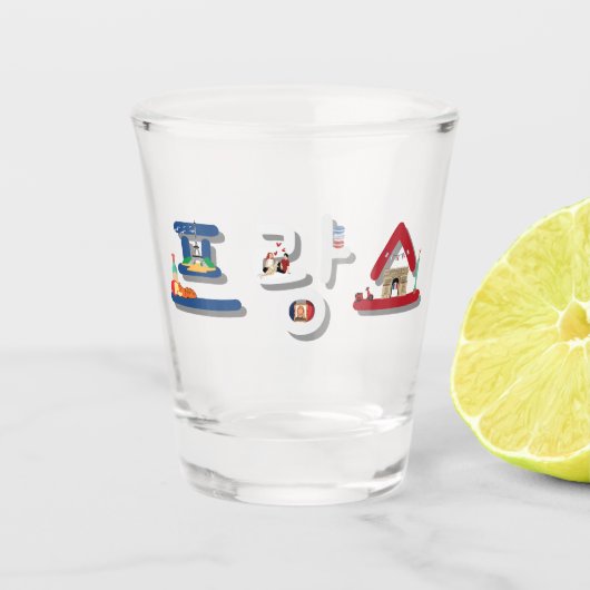 Frankreich 프 랑 스 in der südkoreanischen SOJU Schnapsglas (Vorderseite)