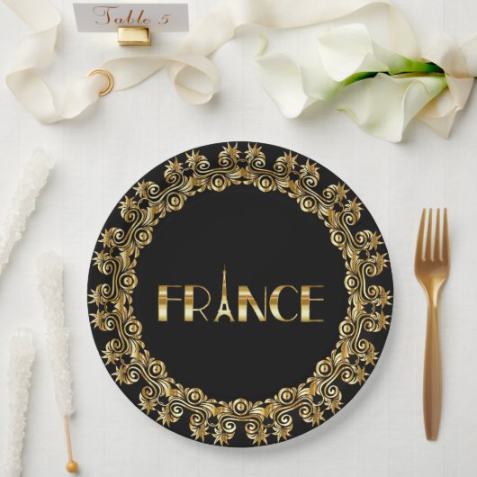 Frankreich, Eiffelturm, elegantes Gold-Design, Pappteller (Hochzeit)