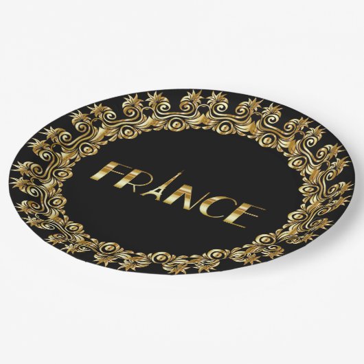 Frankreich, Eiffelturm, elegantes Gold-Design, Pappteller (Schrägansicht)