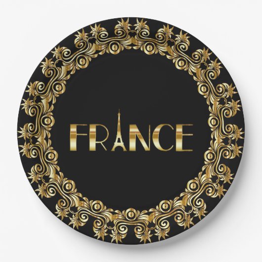 Frankreich, Eiffelturm, elegantes Gold-Design, Pappteller (Vorderseite)