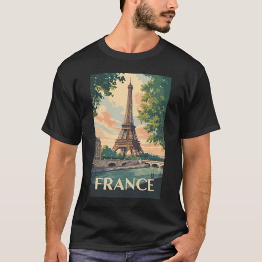 Frankreich Eiffelturm Reisen Vintag T-Shirt (Vorderseite)