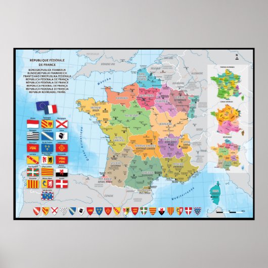Frankreich Federal, zukunftsorientierte Landkarte Poster (Vorne)