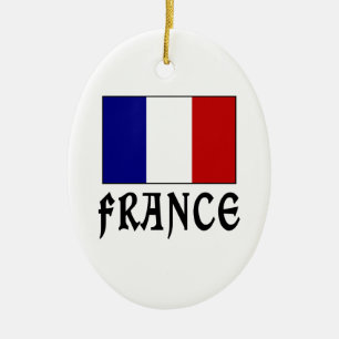 Frankreich Flag & Word Black Keramikornament