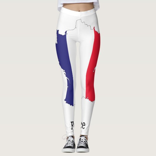 Frankreich Flagge auf Karte Souvenir Design Leggings (Vorderseite)