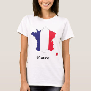 Frankreich Flagge auf Karte Souvenir Design T-Shirt