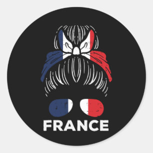 Frankreich Flagge Französisches Mädchen Haarknoten Runder Aufkleber