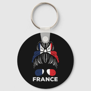 Frankreich Flagge Französisches Mädchen Haarknoten Schlüsselanhänger