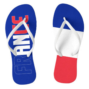 Frankreich Flagge Inschrift Rot Blau Weiß Zwei Far Badesandalen