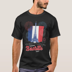 Frankreich Flagge Paris 14. Juli Feuerwerk Bastill T-Shirt