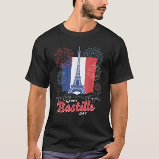 Frankreich Flagge Paris 14. Juli Feuerwerk Bastill T-Shirt