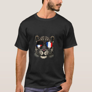 Frankreich-Flagge-Sonnenbrille-Leopard-französisch T-Shirt