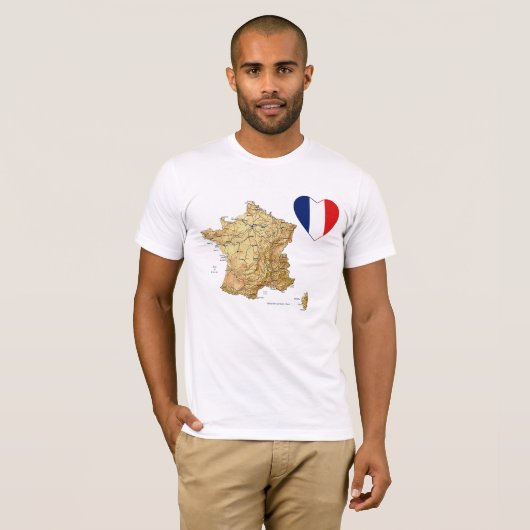 Frankreich-Flaggen-Herz und Karten-T - Shirt (Vorne ganz)