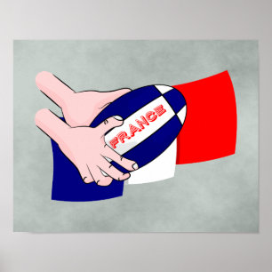 Frankreich Flaggen Rugby Ball Cartoon Hands Poster