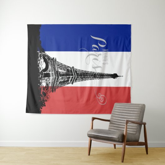 Frankreich Flaggeneiffel Tower Red White Blue Mono Wandteppich (Beispiel (Horizontal))