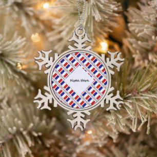 Frankreich Französische Flagge Kachel Schwarz Pers Schneeflocken Zinn-Ornament