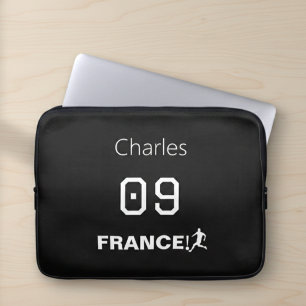Frankreich Fußball Custom Monogram Schwarz Weiß Laptopschutzhülle