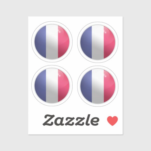 Frankreich - Glossy Circle Flag Aufkleber (Blatt)
