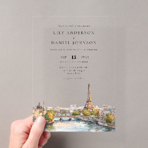 Frankreich Hochzeit in Urlaubsort Watercolor Paris Acryleinladungen