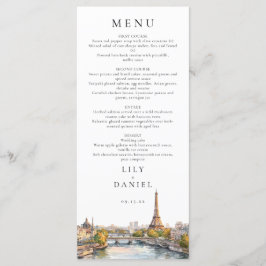 Frankreich Hochzeit in Urlaubsort Watercolor Paris Menükarte
