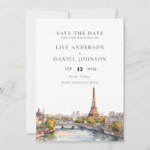 Frankreich Hochzeit in Urlaubsort Watercolor Paris Save The Date