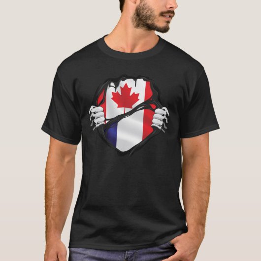 Frankreich Kanadische Hände gegerissene Roots-Flag T-Shirt (Vorderseite)