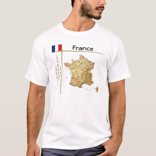 Frankreich Karte + Flagge + T - Shirt (Vorderseite)