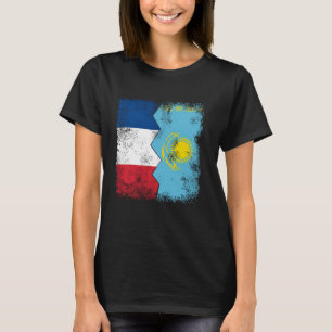 Frankreich: Kasachstan Flaggen Half KAZAKH Französ T-Shirt