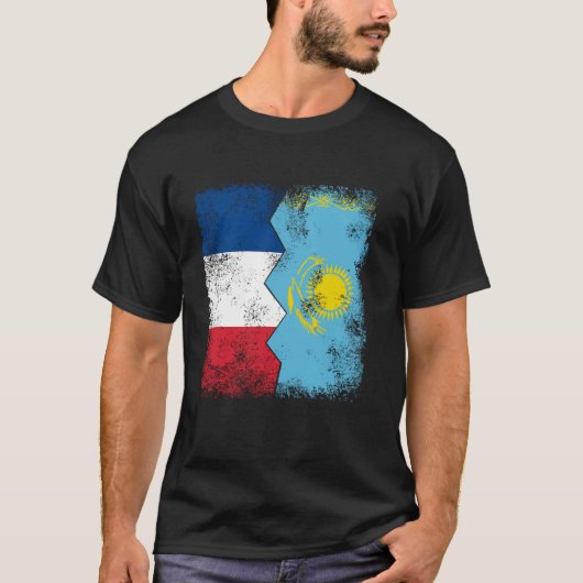 Frankreich Kasachstan Flaggen Half KAZAKH Französi T-Shirt (Vorderseite)