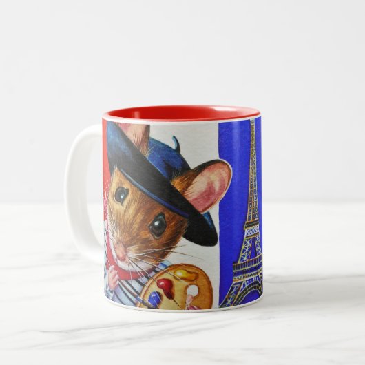 Frankreich Künstler Mouse Eiffel Tower Wasserfarbe Zweifarbige Tasse (Vorderseite Links)