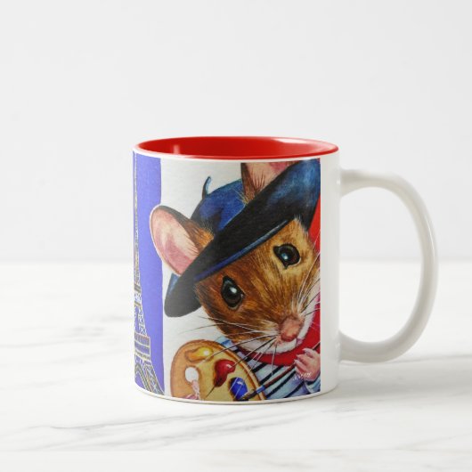 Frankreich Künstler Mouse Eiffel Tower Wasserfarbe Zweifarbige Tasse (Rechts)