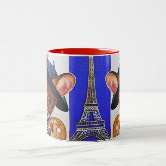 Frankreich Künstler Mouse Eiffel Tower Wasserfarbe Zweifarbige Tasse (Mittel)