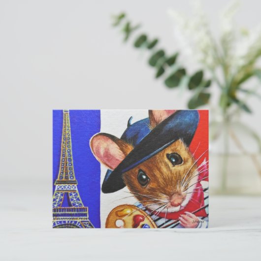 Frankreich Künstlerische Maus Eiffelturm Wasserfar Postkarte (Stehend Vorderseite)