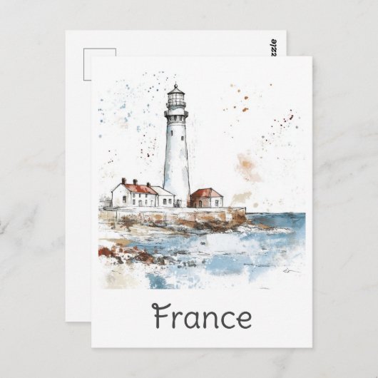 Frankreich Leuchtturm Küste Wasserfarbe Französisc Postkarte (Vorne/Hinten)