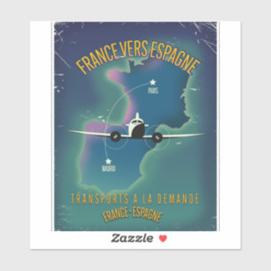 Frankreich nach Spanien Urlaubsposter Aufkleber